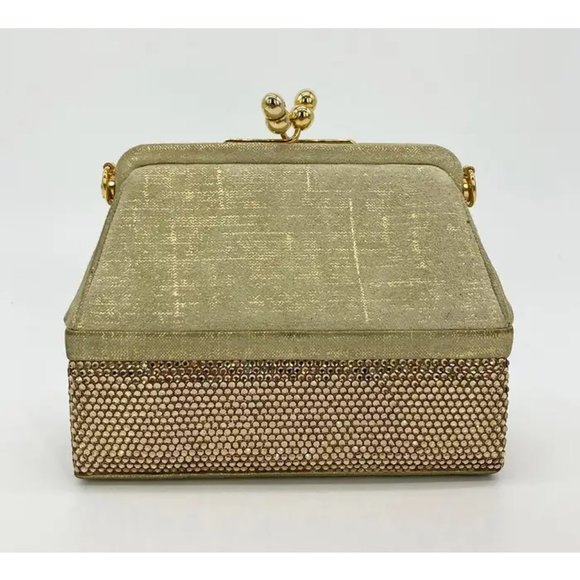 Vintage Judith Leiber Gold Suede and Swarovski Minaudiere - Picture 2 of 11